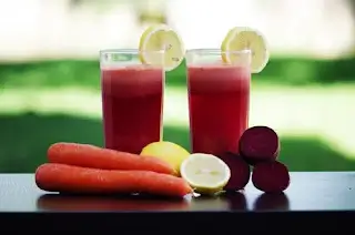 Fresh beetroot and carrot vegetable juice for naturally healthy and radiant skin