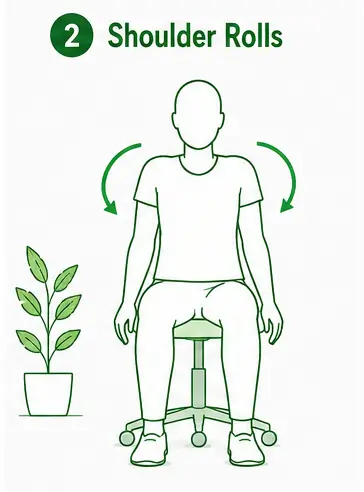 Person performing shoulder rolls while seated in an office chair