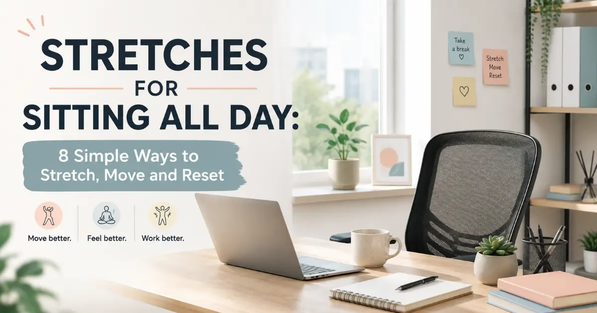 Stretches for sitting all day in a modern office workspace